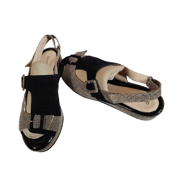 BEAUTIFEEL SUEDE WEDGE TWO-TONED OPEN-TOE SANDALS - Picture 4 of 7